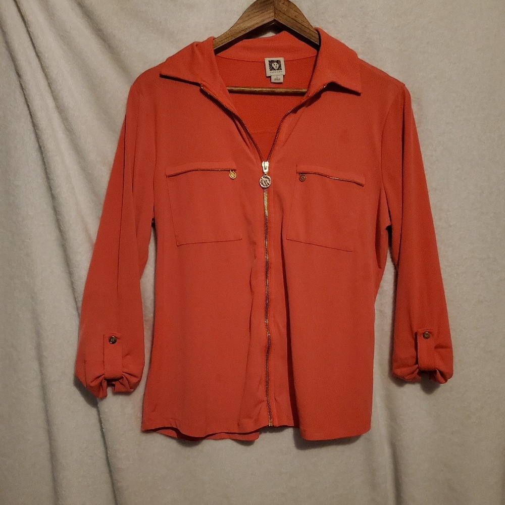 Anne Klein Coral 3/4 sleeve zip up top
